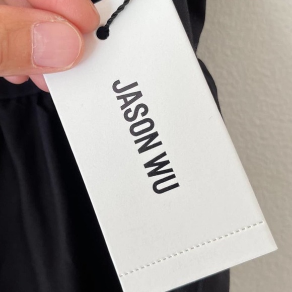 New Jason Wu Womens Tiered Smocked Maxi Dress Black Shoulder Ties Large - Picture 10 of 17